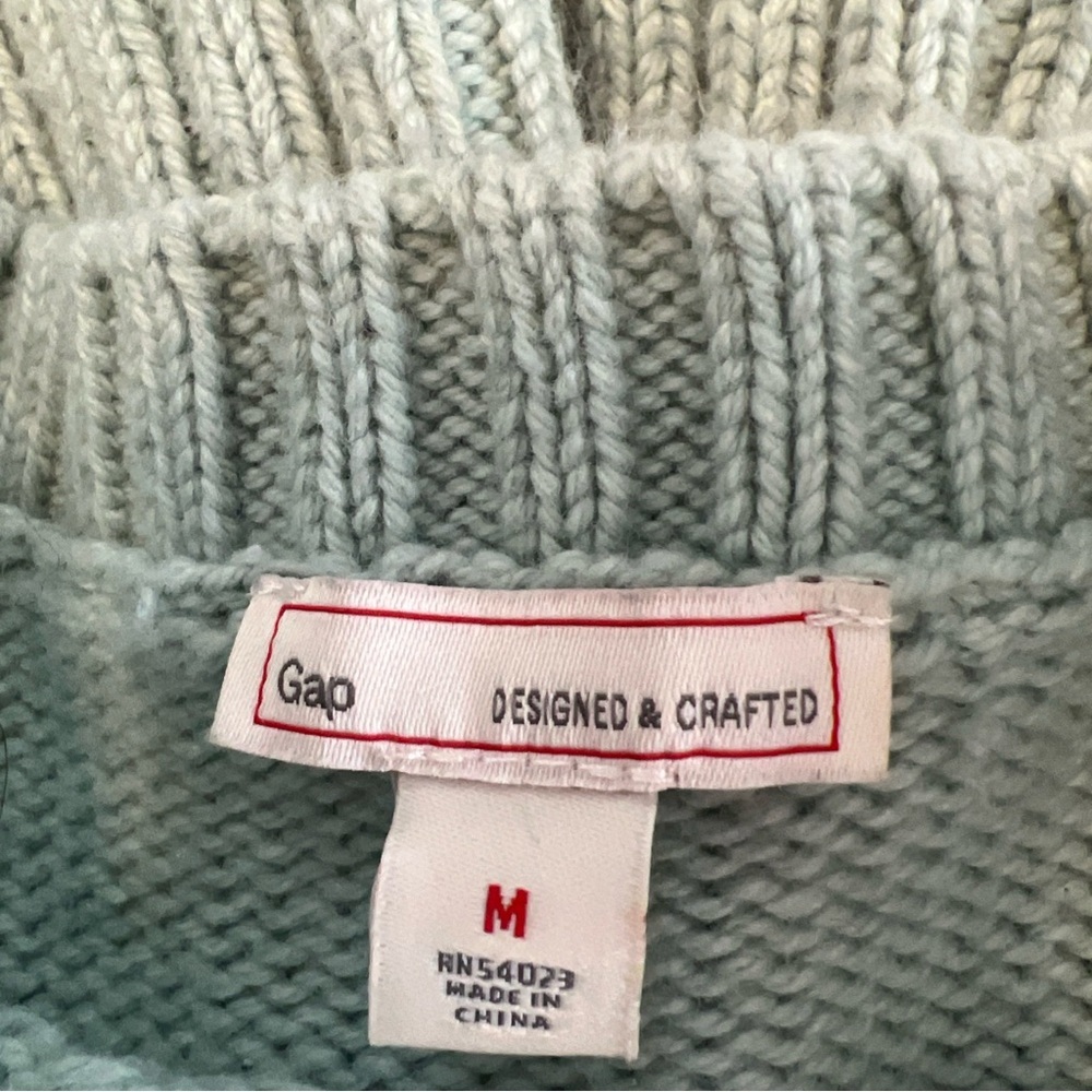 Vintage Gap Light Green Cable Knit Cotton Wool Long Sleeve Y2K Sweater Size M - Picture 5 of 6